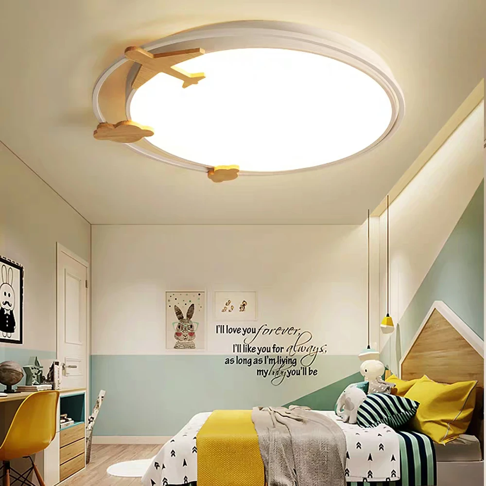 Modern LED Whale Airplane Giraffe Ceiling Light Round Wood Dimmable Lamp with Remote for Boys Girls Kids Bedroom Living Room | Лампы и