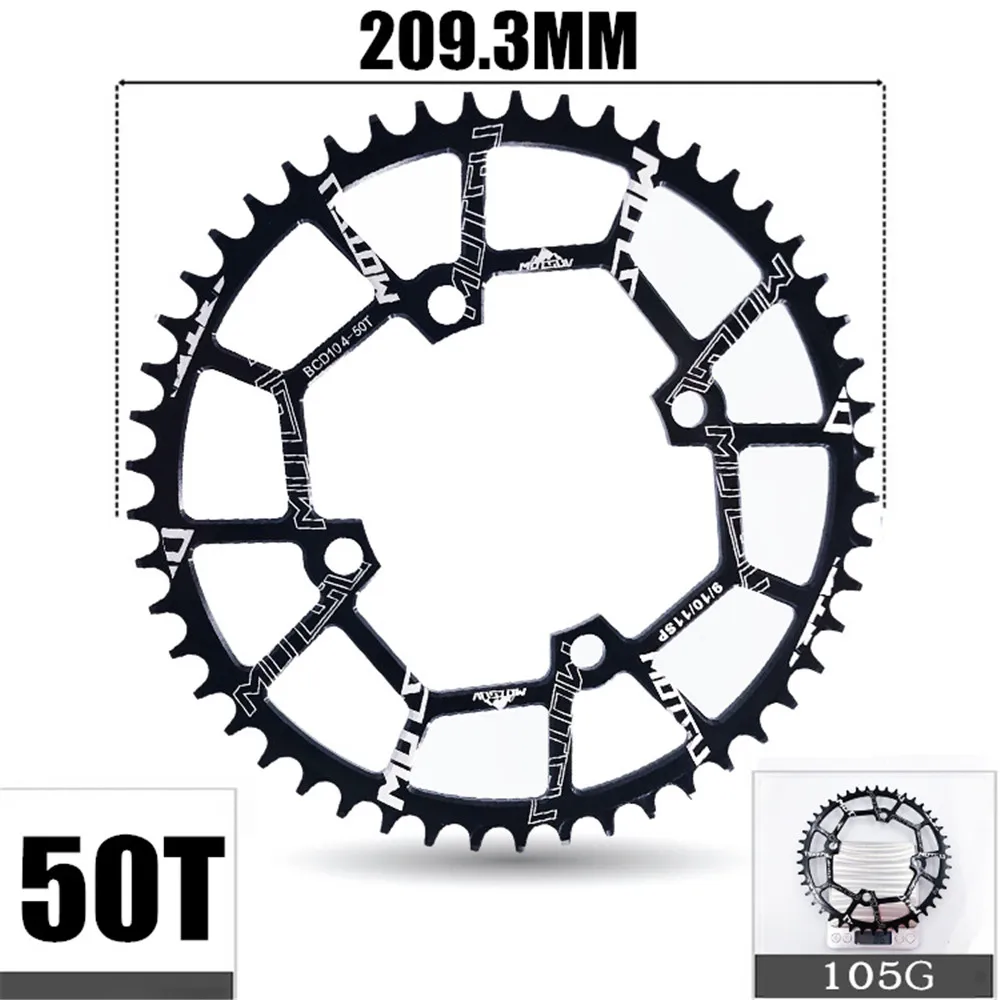 Round 50T Black MOTSUV круглый 104BCD 40/42/44/46/48/50/52T горный велосипед Звездочка MTB велосипед диаметра окружности болтов(Алюминий узкая широкая цепь из колец цепь BCD 104 мм - Цвет: Round 50T Black