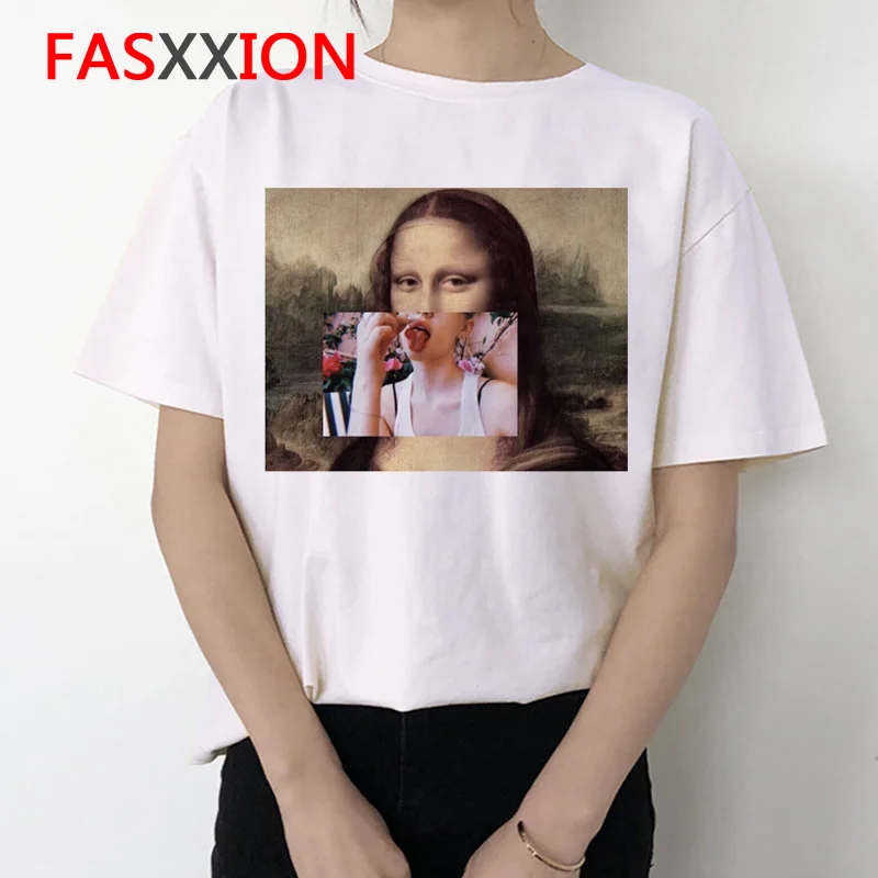 Mona Lisa, женская футболка, ulzzang art, смешная, Корейская, 90 s, футболка, летняя, эстетическая, Ullzang, винтажная, женская футболка, одежда, топ, футболка - Цвет: 657