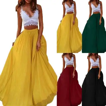 

Helisopus New Chiffon Women Skirt Fashion Spring and Summer High Waist Solid Color Midi Skirt Harajuku Casual Skirt