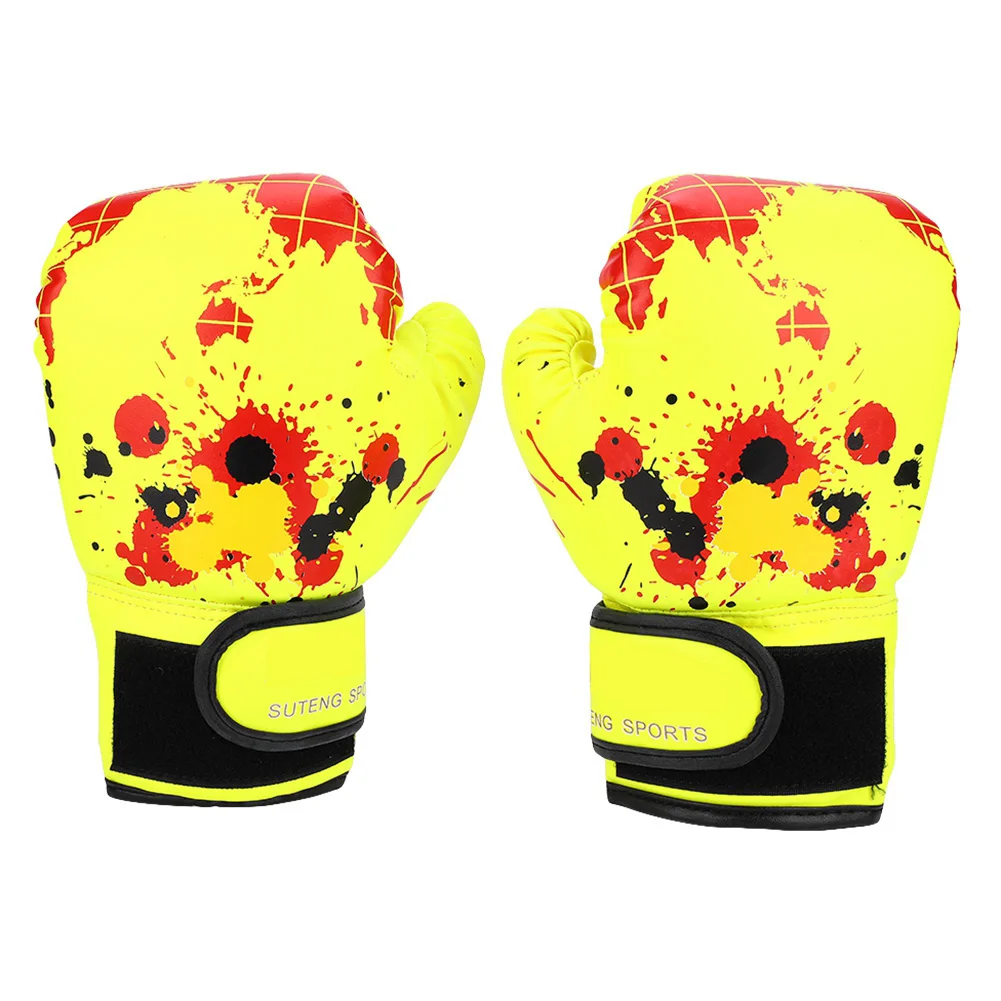 Child Boxing Gloves Kids Professional Training Fighting Gloves Muay Thai Sparring Punching Kickboxing Breathable PU Gloves - Цвет: yellow