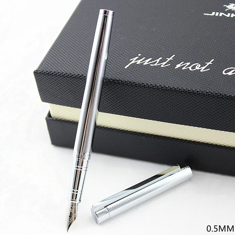 

Jinhao 126 Classic Silver Fountain Pen with 0.5mm Iridium Nib The Best Business Gift Pen Metal Ink Pens Free Shipping