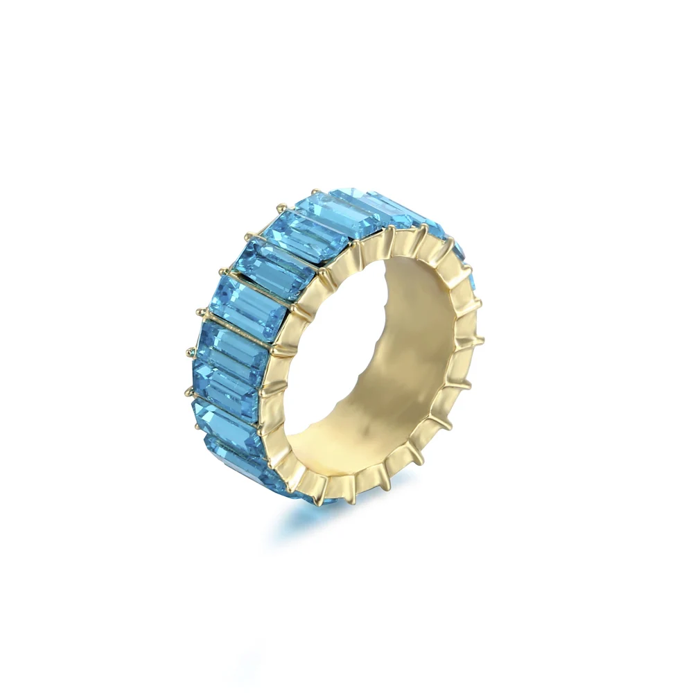 Finger Ring VG 6YM Dainty Rainbow Ring Multi Color Crystal Eternity Square Baguette Finger Ring Women Female Wedding Jewelry