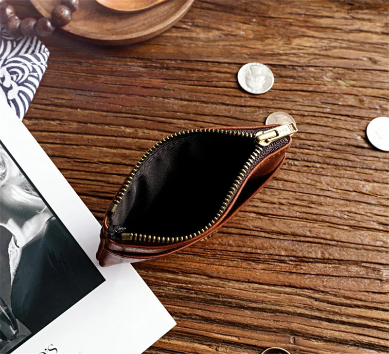 Кошелек для монет из натуральной кожи для женщин и мужчин, мини-кошелек, маленький кошелек для монет, сумка на застежке и молнии, держатель для карт, Карманный Кошелек из воловьей кожи