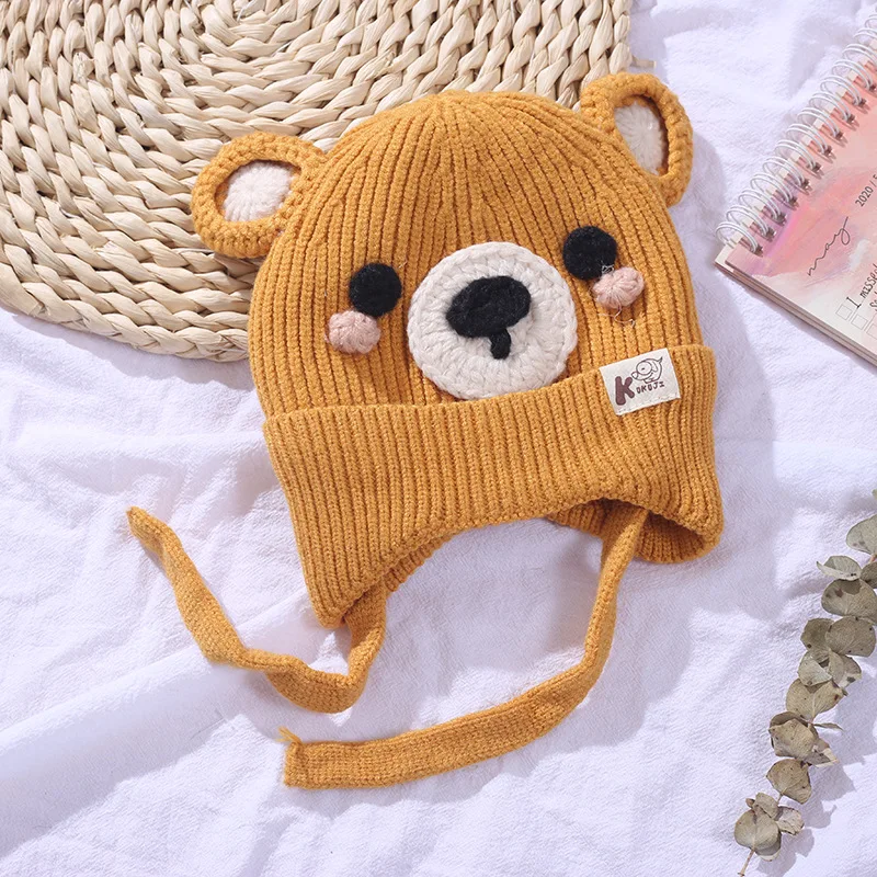 DUOJIAOYAN мультфильм медведь детская шапка осень зима корейский милый шапка пуловер вязаные шапки, шарфы защита ушей шляпа Детская шляпа из шерсти - Цвет: KM16-5