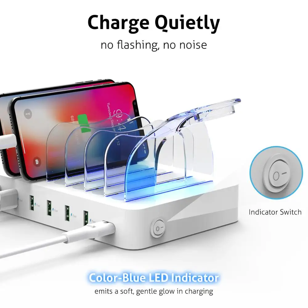 US $32.39 Soopii Quick Charge 30 60W12A 6Port USB Charging Station For Multiple DevicesDock Station With 8 Cables For Iphone Included