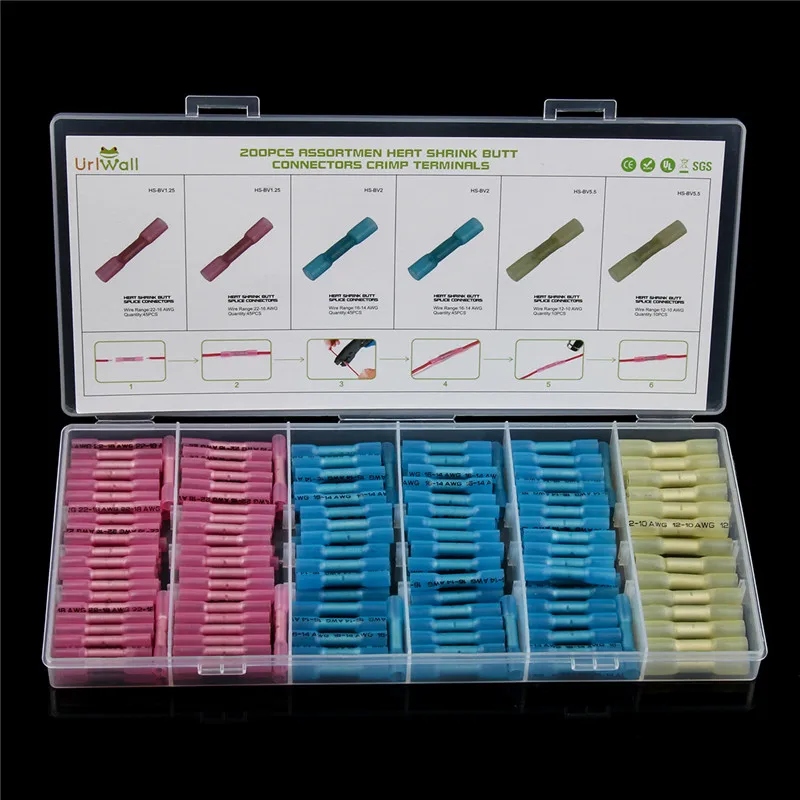 

200/100pcs Waterproof Heat Shrink Butt Connectors Electrical Wire Splice Cable Crimp Terminals Connectors Ternimals Kit