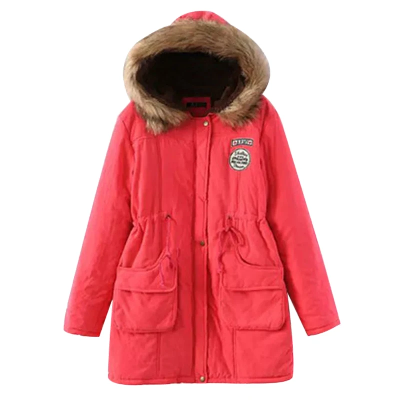Oeak Женская Длинная зимняя куртка женская розовая красная парка Женская Теплая стеганая куртка Длинная женская зимняя куртка с капюшоном размера плюс