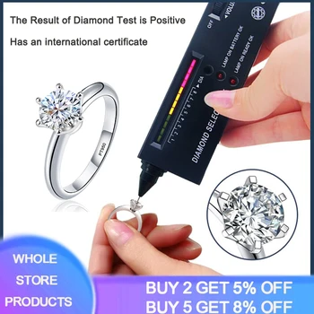 

With Certificate Luxury Solitaire Moissanite Ring Wedding Band Solid PT950 White Gold Rings Diamond Test Passed Positive MS001