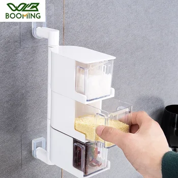 

WBBOOMING Plastic And Stainless Steel Kitchen Seasoning Box Wall-mounted Bottles 360 Degree Rotatable Different Tiers Shelf Box