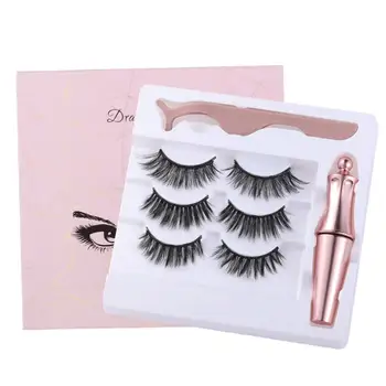 

Three Pairs Of 3D Magnetic Eyeliner Liquid False Eyelashes Set Magnet Eyelashes Eyeliner Eye Makeup Tool Accessories