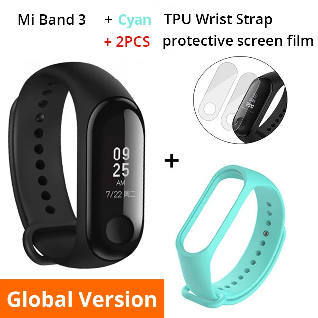 Add Cyan Strap Глобальная версия Xiaomi mi Band 3 Смарт-Браслет фитнес-браслет mi Band большой сенсорный экран oled-сообщение частота сердечных сокращений Smartband - Цвет: Add Cyan Strap