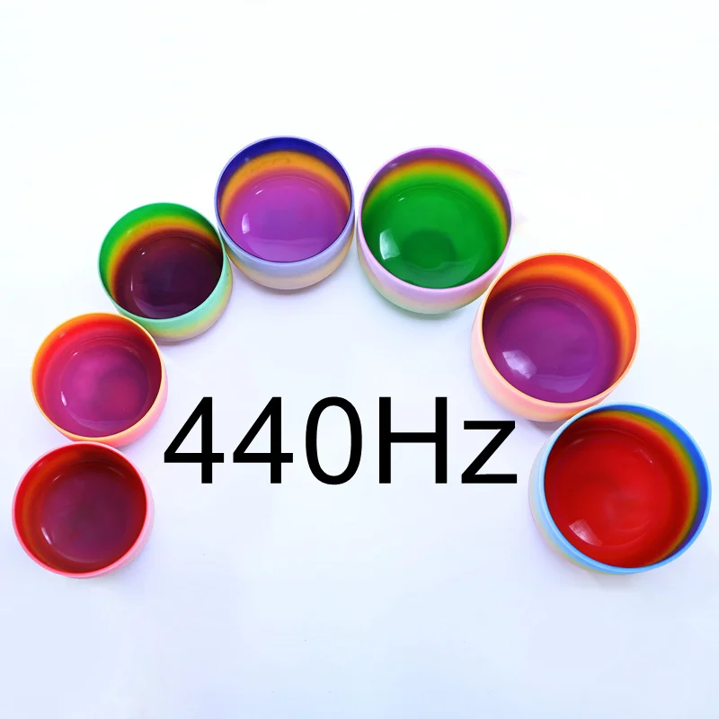 440Hz Rainbow Bowl CVNC 6-1" Набор из 7 шт Примечание CDEFGAB матовый кварц чакра хрустальные поющие чаши - Цвет: 440Hz Rainbow Bowl