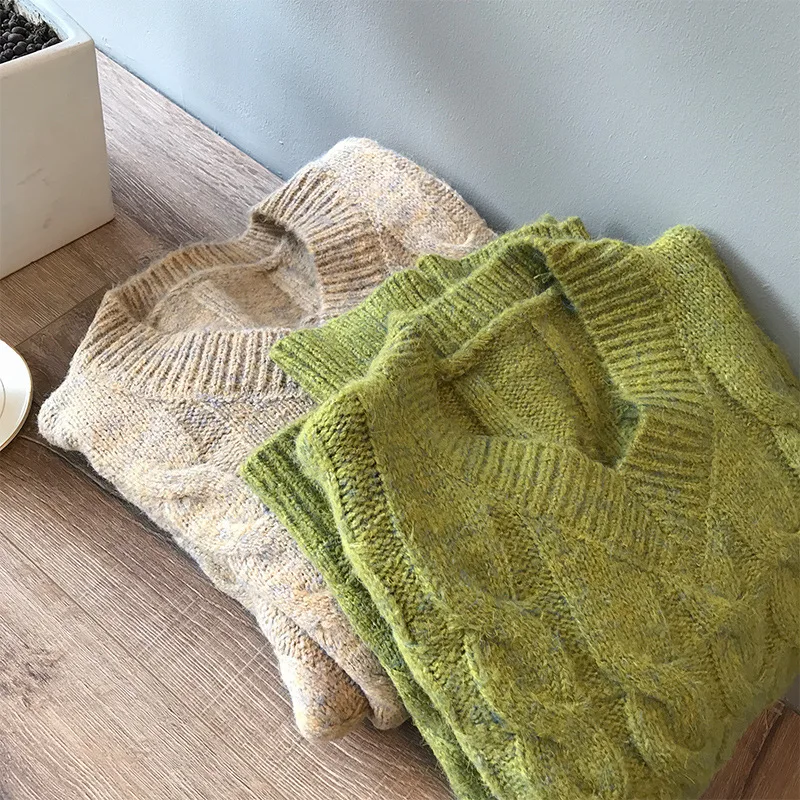HXJJP Fall/winter New Loose Women's Sweater Turtleneck Lazy Wind Rough Twist Knitted Pullovers Female P1973