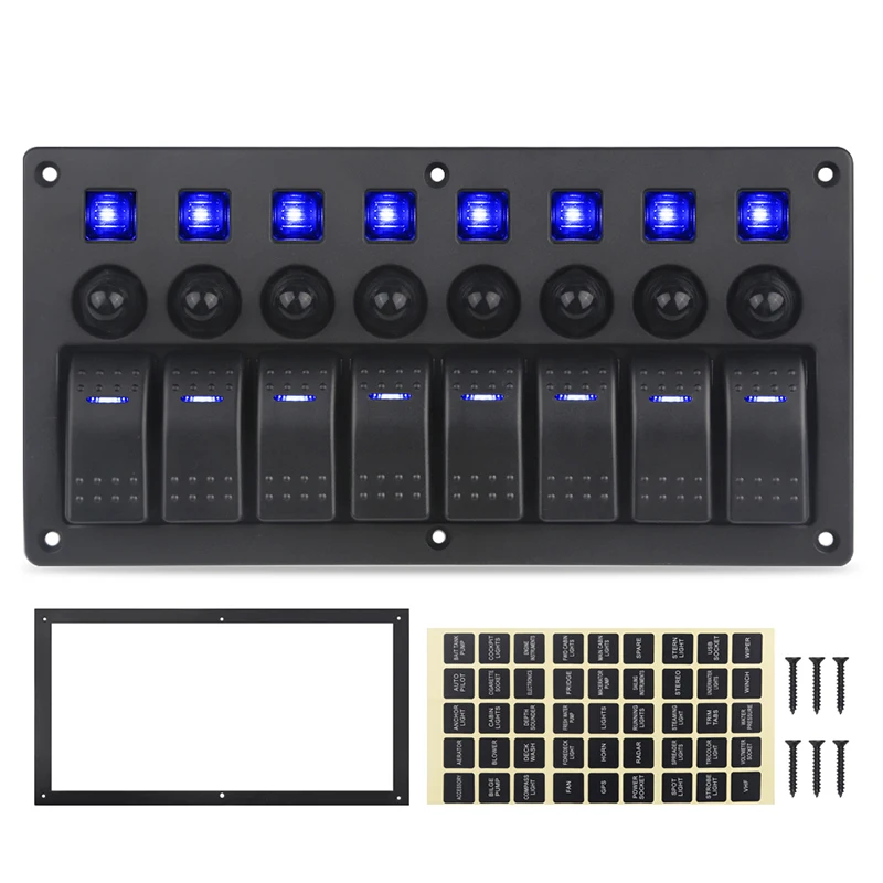 

8 Gang Universal Marine Boat Panel Switch With Breakers On-Off Switch 12v AC 125V/10A 12V/20A 24V/10A Overload Protection