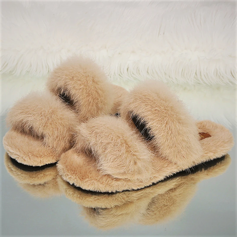 

2020 Slipper Home Female Women Winter Furry Slippers Natural Fur Warm Shoes Women Slip on Flats Female Fur Bedroom Slippers