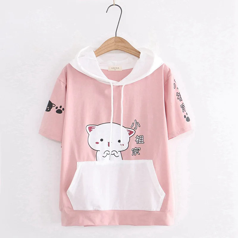 Women Sets Top And Pants Cartoon Print Hooded T Shirt With Elastic Waist Embroidery Calf Length Denim Pants Summer Clothes Sets lounge wear sets