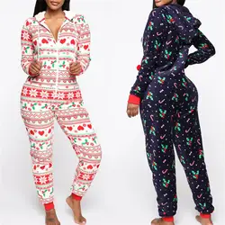 Модная женская Рождественская Пижама, пижама с Санта-Клаусом, Рождественская длинная Пижама с капюшоном, зимний комбинезон на молнии с