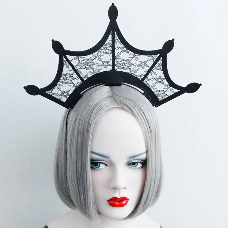 

Halloween Queen Van Black Lace Openwork Hairband Super Crown Hair Hoop Christmas Party Exaggerated Hair Accessories