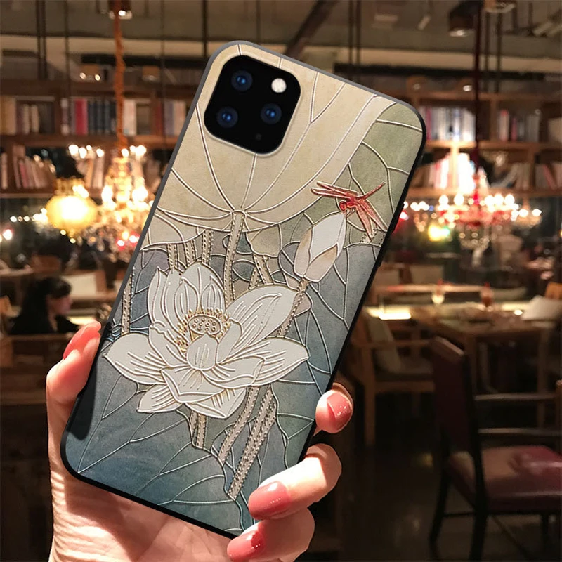 1 Чехол для телефона с изображением стрекозы лотоса сорока птица цветок для iPhone 11 Pro Max XS MAX XR Emboss мягкая задняя крышка для iPhone X 8 7 6 6S Plus - Цвет: 1