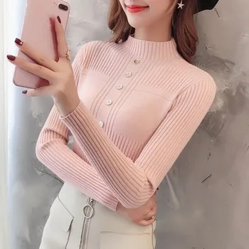 

Women Long Sleeves Top Tight Sweater Knitting Casual Round Neck Sweater Tops Knit Sweater Tops
