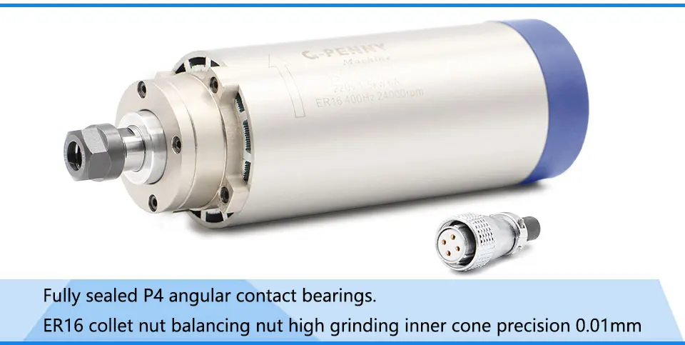 Фрезерный шпиндель с ЧПУ 1,5 кВт ER16 шпиндель с воздушным охлаждением 400 Гц 0-24000 об/мин воздушное охлаждение 4 подшипника Точность 0,01 мм деревянный Рабочий шпиндель