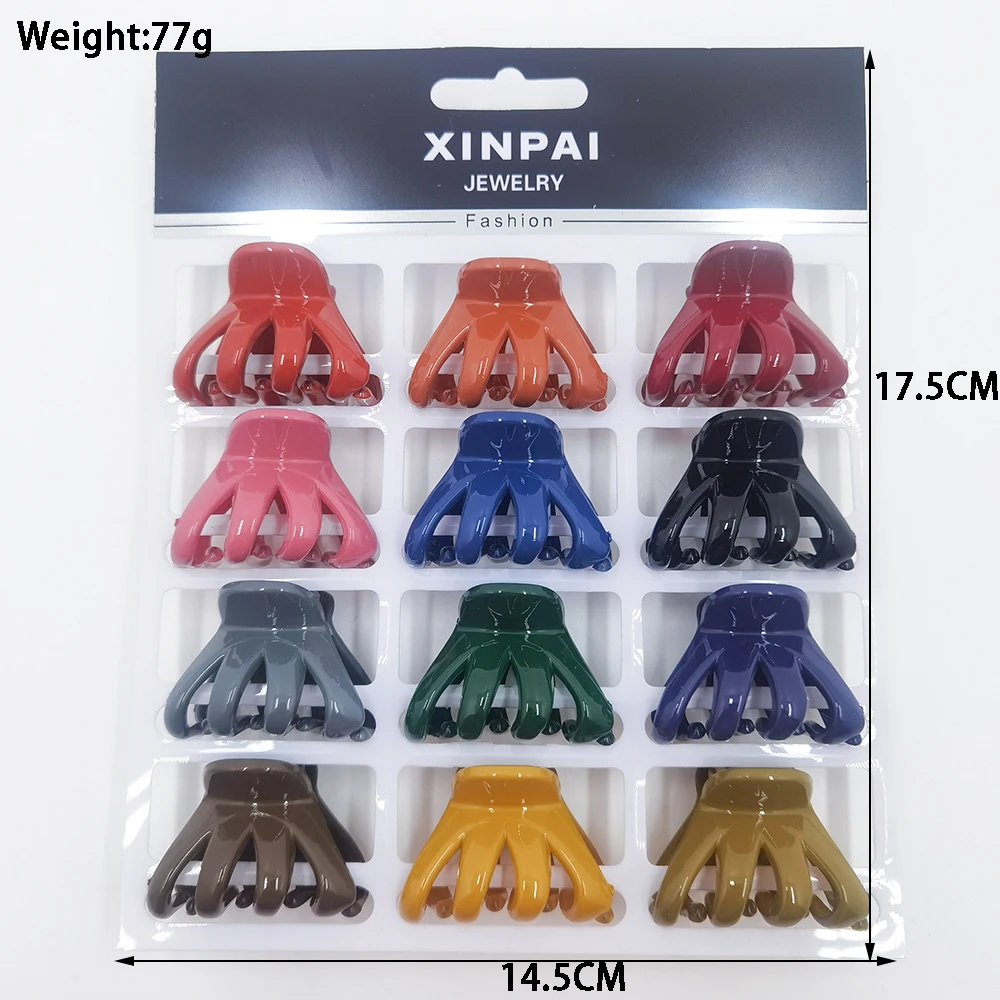 12Color/Card 4CM Acrylic Plastic Small Crab Hair Claw Clip Women Girls Cute Candy Mini Solid Barrette Clamp Hair Accessories Set black hair clips