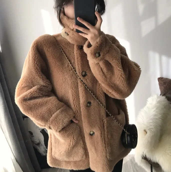 Овечья бархатная куртка женская короткая Осенняя новая частица овечья шерсть кашемировое соединение меховое пальто для сохранения тепла овчина пальто