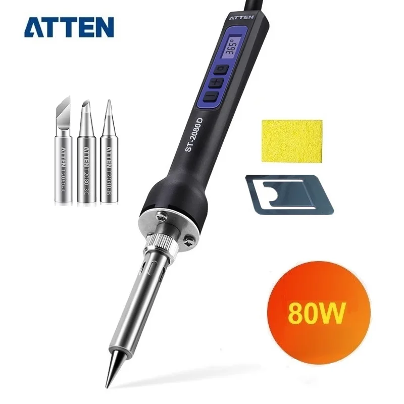 ST-2080D with tips ATTEN Электрический паяльник с регулируемой температурой, портативная цифровая паяльная станция, ЖК-дисплей, автоматический режим сна, ESD ST-2080D - Цвет: ST-2080D with tips