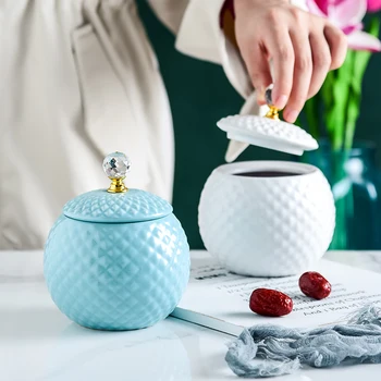 

Ceramic Storag Jar with Lid Jewelry Trinket Dispenser Vanity Dresser Comestic Container Bathroom Decor Wedding Birthday Gifts