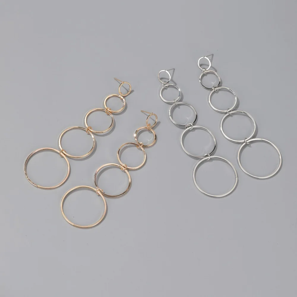 Simple Tassel Five Circles Hollow Alloy Golden Silver Plated Women Dangle Earrings & Drop Earrings drop earrings dangle earrings