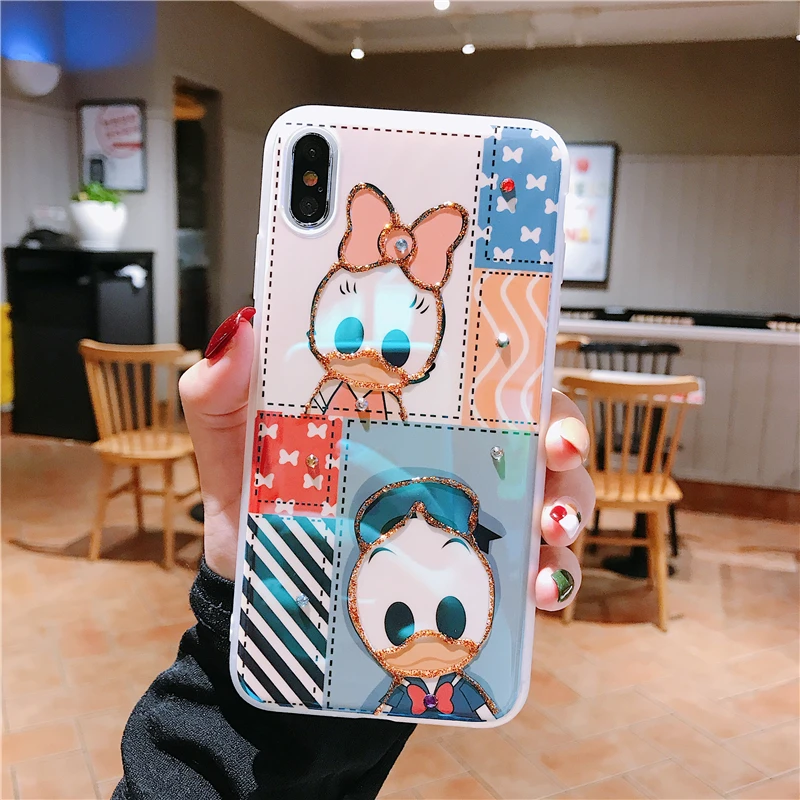 Блестящий Алмазный милый мультяшный Микки мышь Daisy Duck Силиконовый чехол для iPhone 11 Pro X XR Xs Max 6 6s 7 8 Plus Мягкий чехол Fundas