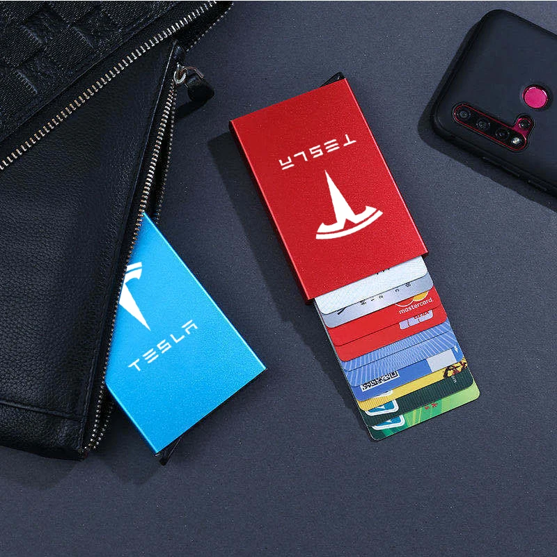 

Auto Accessories Pop Up Card Postcard Wallet Thin ID Card RFID Case Automatically for Tesla Model 3 Model X Model Y Cybertruck