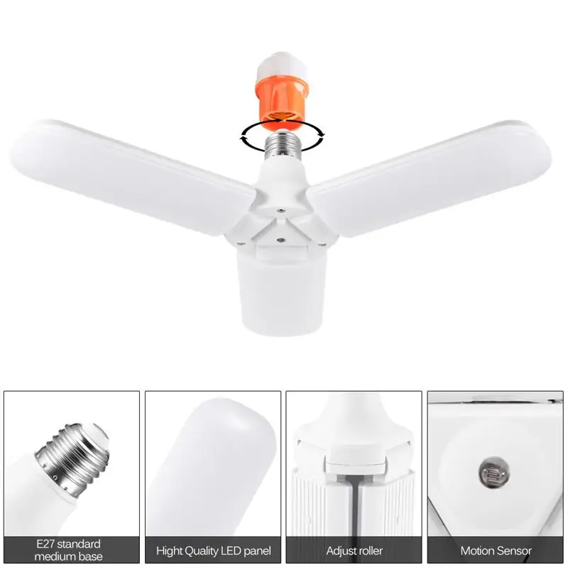 AC85-265V прикрепляемый к потолку освещение Холодный White45W E27 Вентилятор лезвие светодиодный свет лампы светодиодный складной гаражная лампа