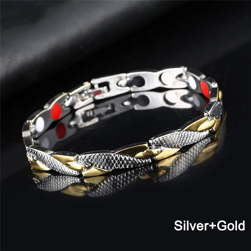 Магнитный браслет для похудения, модные ювелирные изделия для мужчин и женщин, звено цепи для похудения - Цвет: silver and gold