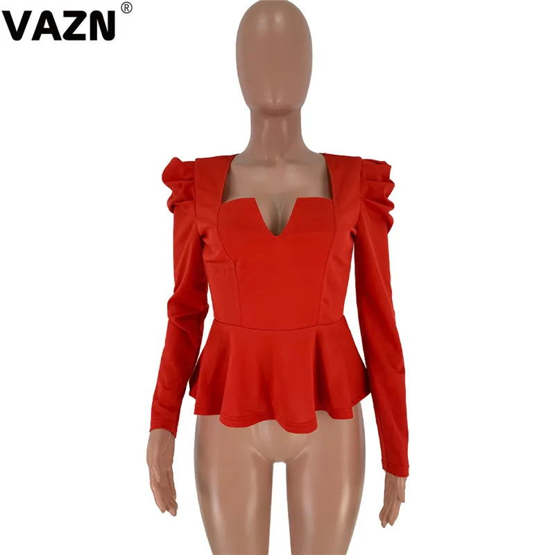 VAZN New Arrival Young Lady Of Note Sexy Untidy Office Mature Age Fashion Solid Strapless Full Sleeve Regular Women Slim Tees
