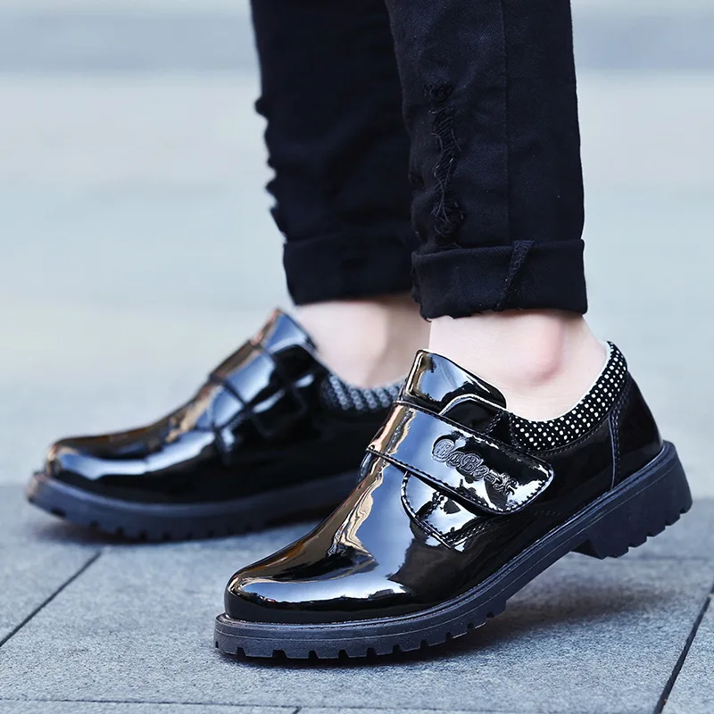 

Graduation Ceremony Bright Surface Patent Leather Small Leather Shoes Small CHILDREN'S Black And White with Pattern British Styl