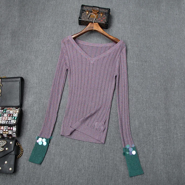Осенне-зимний вязаный свитер с люрексом топ с блестками и v-образным вырезом пуловеры+ вельветовые брюки с поясом комплект из двух предметов jc3328