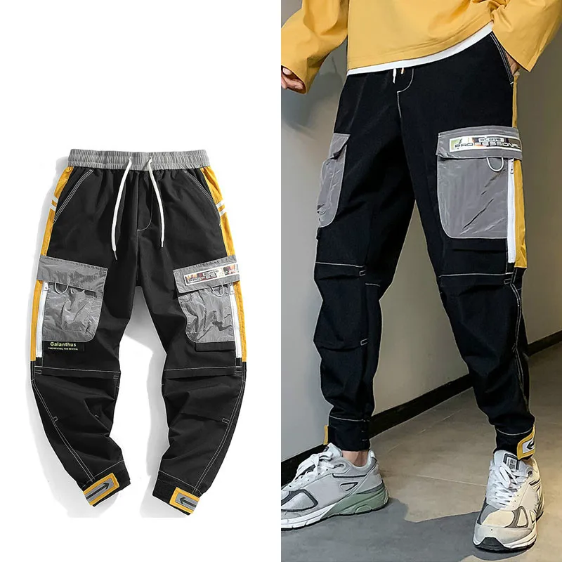 Брюки-карго Techwear мужские свободные штаны в стиле хип-хоп пэчворк много карманов
