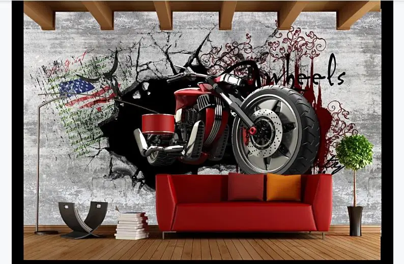 Обои 3d креативные с рисунком кирпича для гостиной спальни мотоцикла фотообои