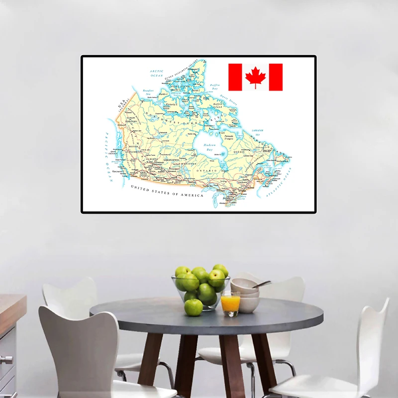 

A2 Size Canada Route Map Wall Poster Canvas Painting for Travel School Supplies Home Decoration World Map In French