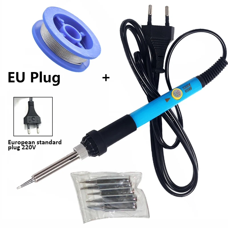 EU PLUG Urijk 60 Вт 110 В 220 в сварочный паяльник с регулируемой температурой Электрический паяльник паяльная станция термокарандаш сварочный инструмент для ремонта - Цвет: EU PLUG