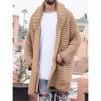 2021 Men’s Cardigan Turn-Down Collar Winter Soft Pocket Solid Warm Mid-Length Jacket Knitted Casual Male Sweater Europe Cardigan