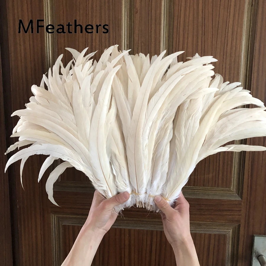 Description Picture 4 of item2020 New Arrival 100PCS 12-14" 30-35CM Long Real Chicken Feathers Raw White Bleached Rooster Tails Feather Plumes For Crafts Dec