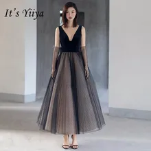 It's Yiya платье для выпускного вечера сексуальные v-образным вырезом без рукавов плюс размер Vestidos de gala черные с открытой спиной длиной до колен женские вечерние платья E777