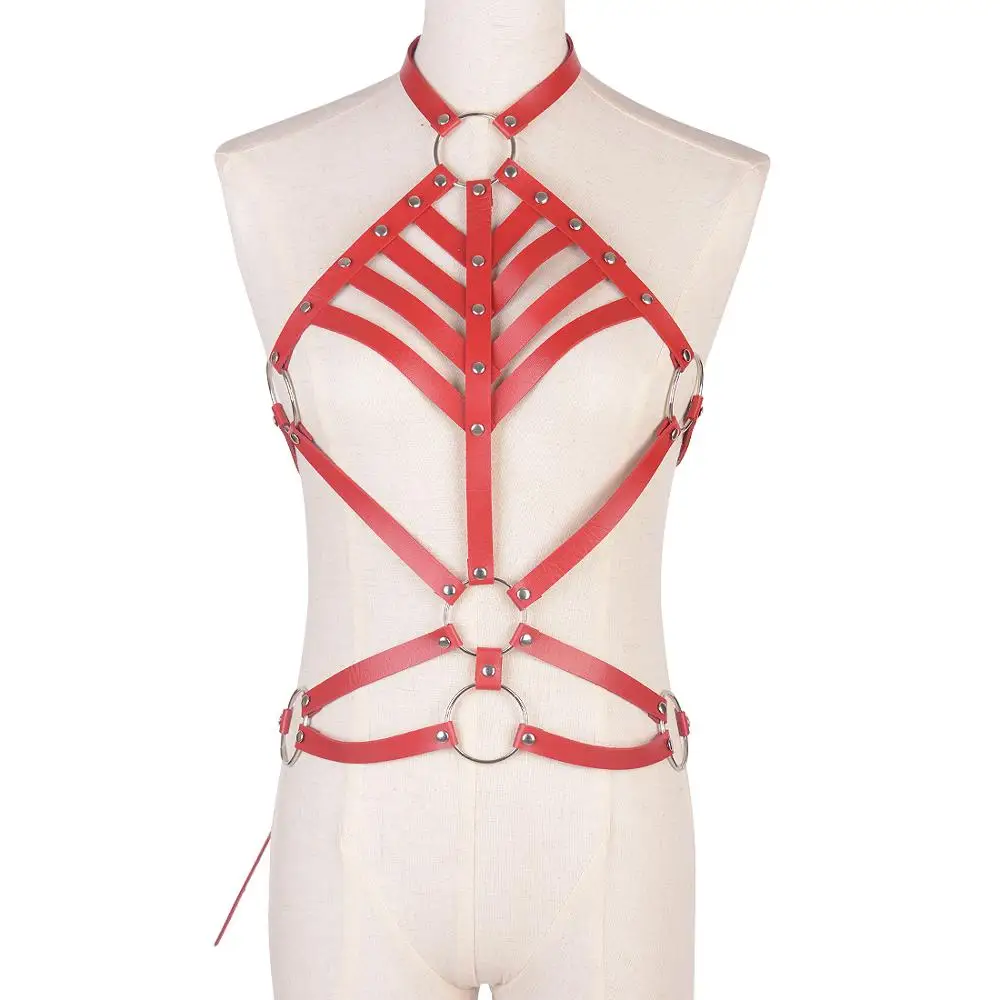 

Punk Gothic Women Lady Leather Body Chains Harness Adjustable Collar Bondage 3colors Belt Straps Club Wear Accessories