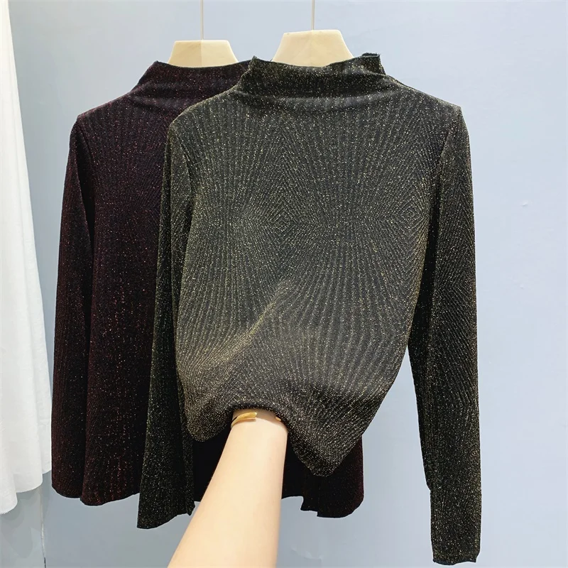 

Plus Size Long Sleeve Tshirt Women Large Size Half-Turtle-Neck T-shirt 2020 Spring Autumn New Fashion Basic Shirt Pullover Tee T