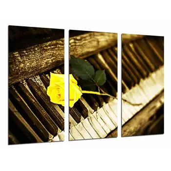 

Vintage Piano Yellow Rose, Romantic, photo print on wood, modern picture decorative 26755
