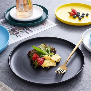 

2pcs color glaze ceramic dinner plate steak plate children's environmentally friendly fruit tableware wholesale discount