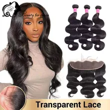 

Brazilian Body Wave Bundles With Frontal Remy Human Hair Transparent lace Frontal With BabyHair For Women 3 Bundles With Frontal